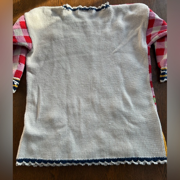 Colorful Rebecca Stone Floral Sweater, M. W/crocheted edges, embroidered detail - Picture 6 of 6